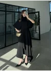Oysh Modal Kumaş Asimetrik Siyah Etekli Takım