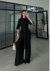 Önden Bağlamalı Model Kumaş Siyah Takım