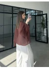 Uçuşan Pelerin Tarçın Tül Bluz