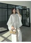 Uçuşan Pelerin Beyaz Tül Bluz