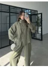 Boyundan Parçalı Haki Bomber Takım