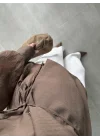 Kuşaklı Balonkol Kahve Tül Bluz