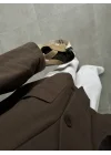 V Yaka Tek Düğme Keten Kahve Kimono Ceket