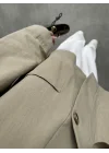 V Yaka Tek Düğme Keten Vizon Kimono Ceket