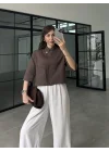 Astarlı Crop Kahve Keten Ceket