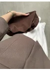 Astarlı Crop Kahve Keten Ceket