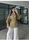 Kuşaklı Balonkol Olive Tül Bluz