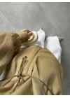 Kuşaklı Balonkol Olive Tül Bluz
