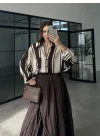 Çizgili Oversize Kahve Gömlek