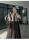 Çizgili Oversize Kahve Gömlek