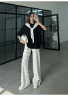 Ekru Puantiye Fular Detaylı Takım