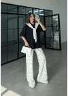 Ekru Puantiye Fular Detaylı Takım