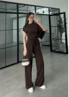 Zr Model Modal Kumaş Tek Kol Yarasa Kahve Büzgülü Takım