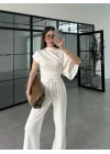 Zr Model Modal Kumaş Tek Kol Yarasa Beyaz Büzgülü Takım