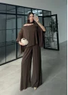 İthal Kumaş Şal Detaylı Kahve Takım