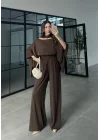 İthal Kumaş Şal Detaylı Kahve Takım