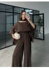 İthal Kumaş Şal Detaylı Kahve Takım