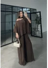 İthal Kumaş Şal Detaylı Kahve Takım