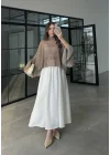 Puantiyeli Şifon Olive Panço Bluz