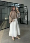 Puantiyeli Şifon Olive Panço Bluz