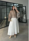 Puantiyeli Şifon Olive Panço Bluz