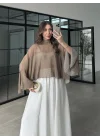 Puantiyeli Şifon Olive Panço Bluz
