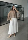 Puantiyeli Şifon Olive Panço Bluz