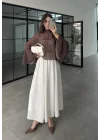 Puantiyeli Şifon Kahve Panço Bluz