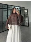 Puantiyeli Şifon Kahve Panço Bluz