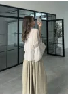 Puantiyeli Şifon Beyaz Panço Bluz