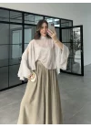 Puantiyeli Şifon Beyaz Panço Bluz