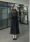 Puantiyeli Şifon Siyah Panço Bluz