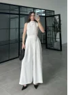 Puantiye Fularlı Premium Beyaz Takım