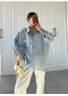 Açık Mavi Oversize Tensel Gömlek