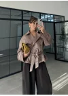 Alna Ekose Kuşaklı Bej Trençkot