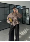 Alna Ekose Kuşaklı Bej Trençkot