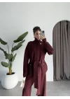 Alttan Kemerli Bordo Triko Takım