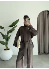Alttan Kemerli Kahve Triko Takım