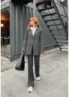 Antrasit Çizgili Maskülen Blazer Takım