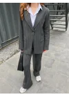 Antrasit Çizgili Maskülen Blazer Takım