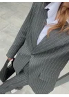 Antrasit Çizgili Maskülen Blazer Takım