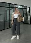 Antrasit Paça Lastikli Basic Eşofman Altı