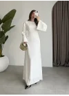 Arkadan Bağlamalı Beyaz Saten Elbise