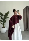 Asimetrik Modal Kumaş Bordo Bluz