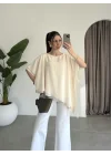 Asimetrik Pelerin Katlı Ekru Bluz