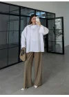 Asimetrik Yaka Oversize Beyaz Gömlek