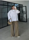 Asimetrik Yaka Oversize Beyaz Gömlek
