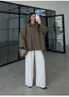 Asimetrik Yaka Oversize Haki Gömlek