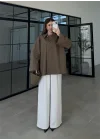 Asimetrik Yaka Oversize Haki Gömlek