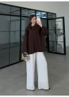 Asimetrik Yaka Oversize Kahve Gömlek